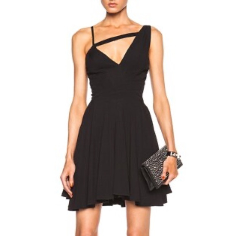 NWT Noam Hanoch Alegra Jersey Dress Black Fit Flare Asymmetric V Neck Sz 6